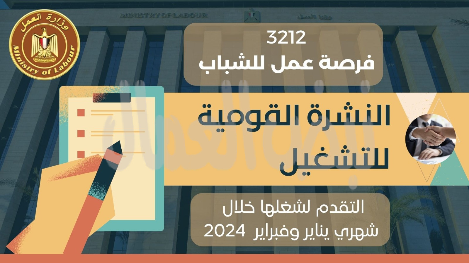 وزارة العمل تُعلن عن 3212 فرصة عمل في 38 شركة خاصة بــ 9 محافظات