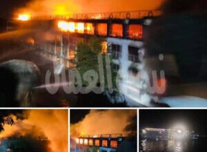 حريق هائل بفندق عائم في اسنا حريق هائل بفندق عائم في اسنا